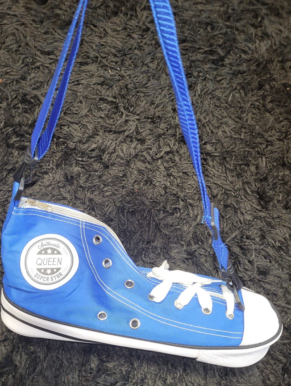 Unique Custom Made Blue 'Queen' High-Top Sneaker Crossbody Bag NWOT